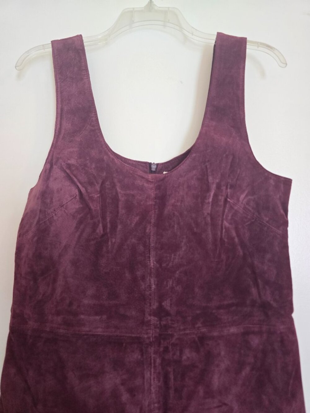 BB Dakota Vintage Style Plum 100% Suede Leather Shift Pinafore Dress Size 8 - Picture 2 of 16